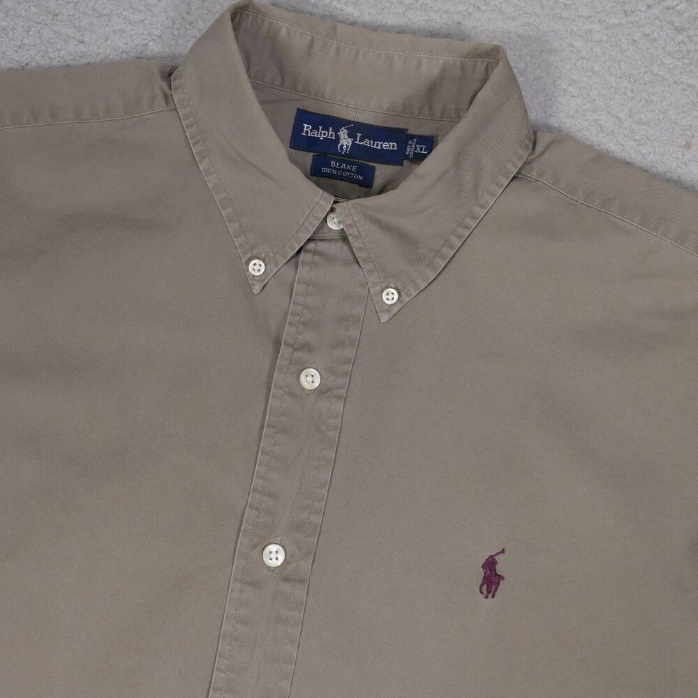 Vintage Polo Ralph Lauren Button Down Shirt Mens XL Blake Khaki  Long Sleeve